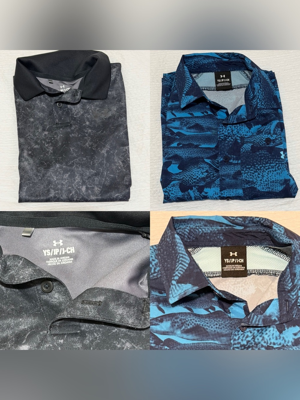 Under Armour Boys Youth Small Shirt Lot Fish Button Down & Performance Polo YS
